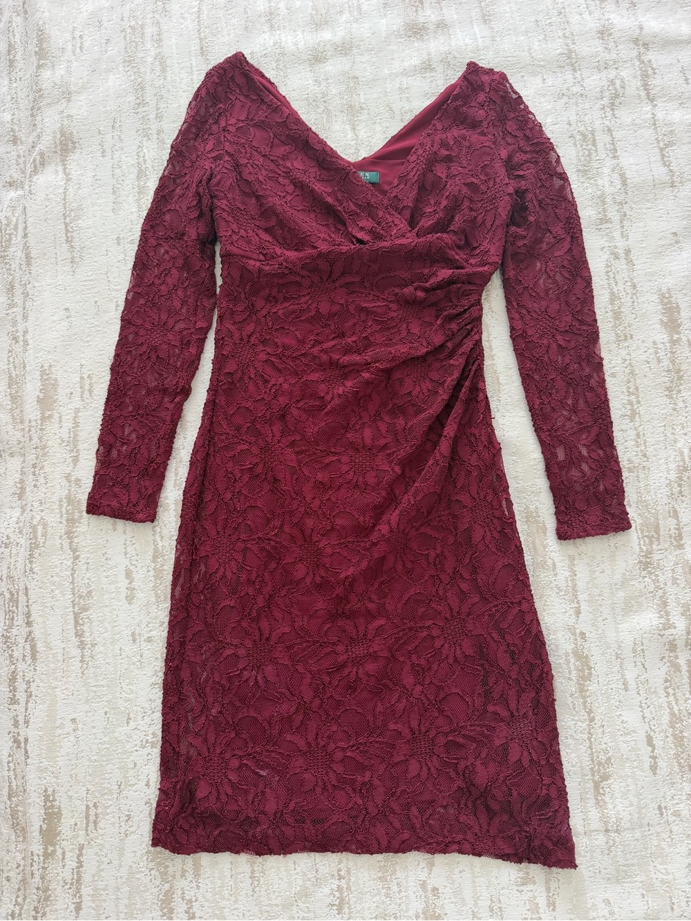 Ralph Lauren Red V-Neck Long Sleeve Sheath Dress